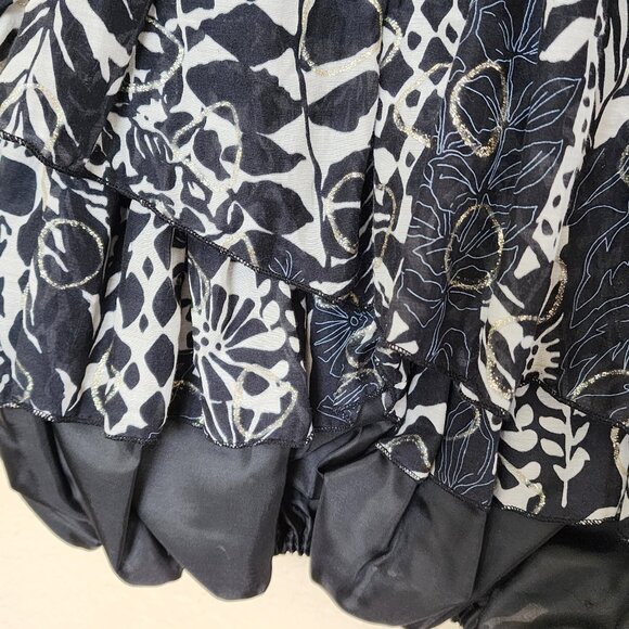 Alberto Makali Mini Skirt Bubble Ruffle Silk Blend Boho A-Line Black White Sz 6 - Picture 3 of 8